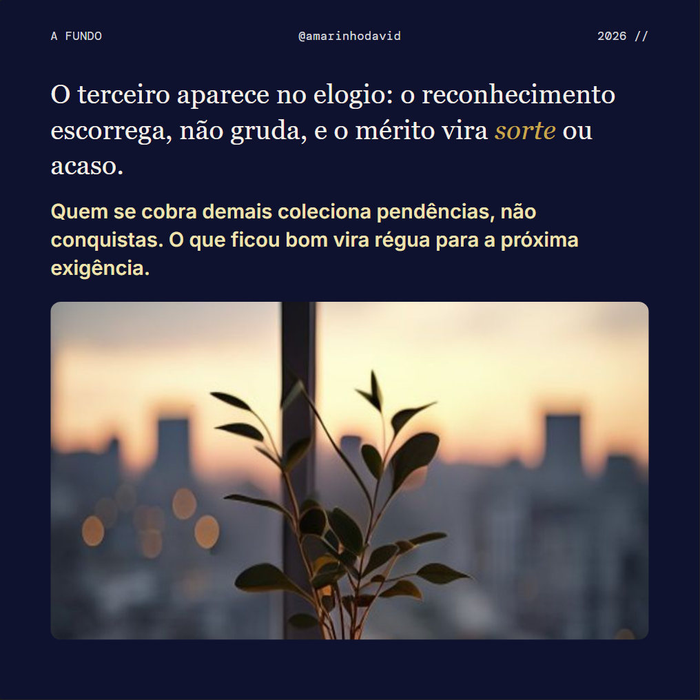Slide 5 de 10, Editorial: fotografia de uma plantinha contra a cidade ao entardecer, texto em serifa sobre o tema.