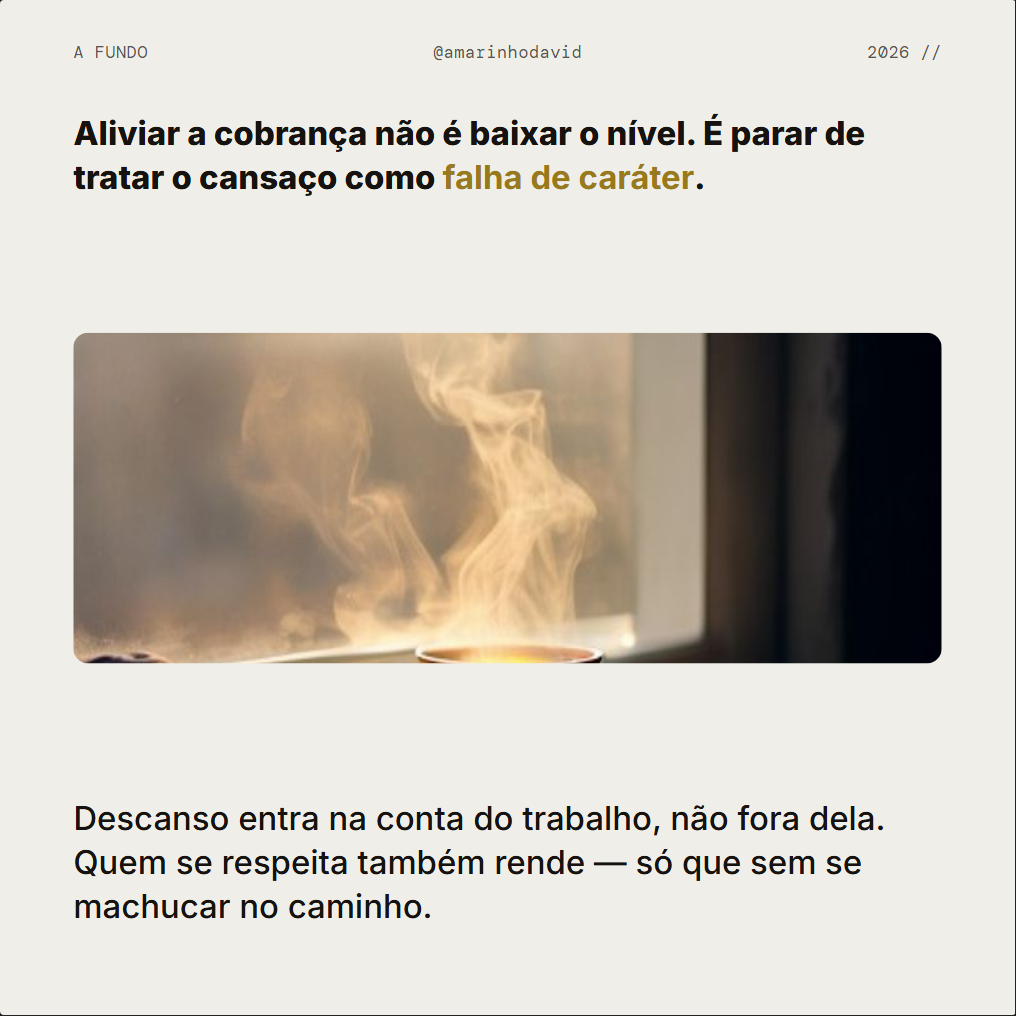 Slide 8 de 10, Editorial: fundo claro com fotografia horizontal no miolo e texto sóbrio acima e abaixo.