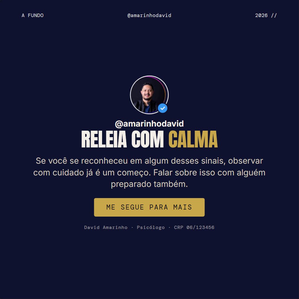 Slide 10 de 10, Editorial: fechamento com selo de perfil grande com a foto do terapeuta, @ e a linha do CFP, sem oferta nem preço.