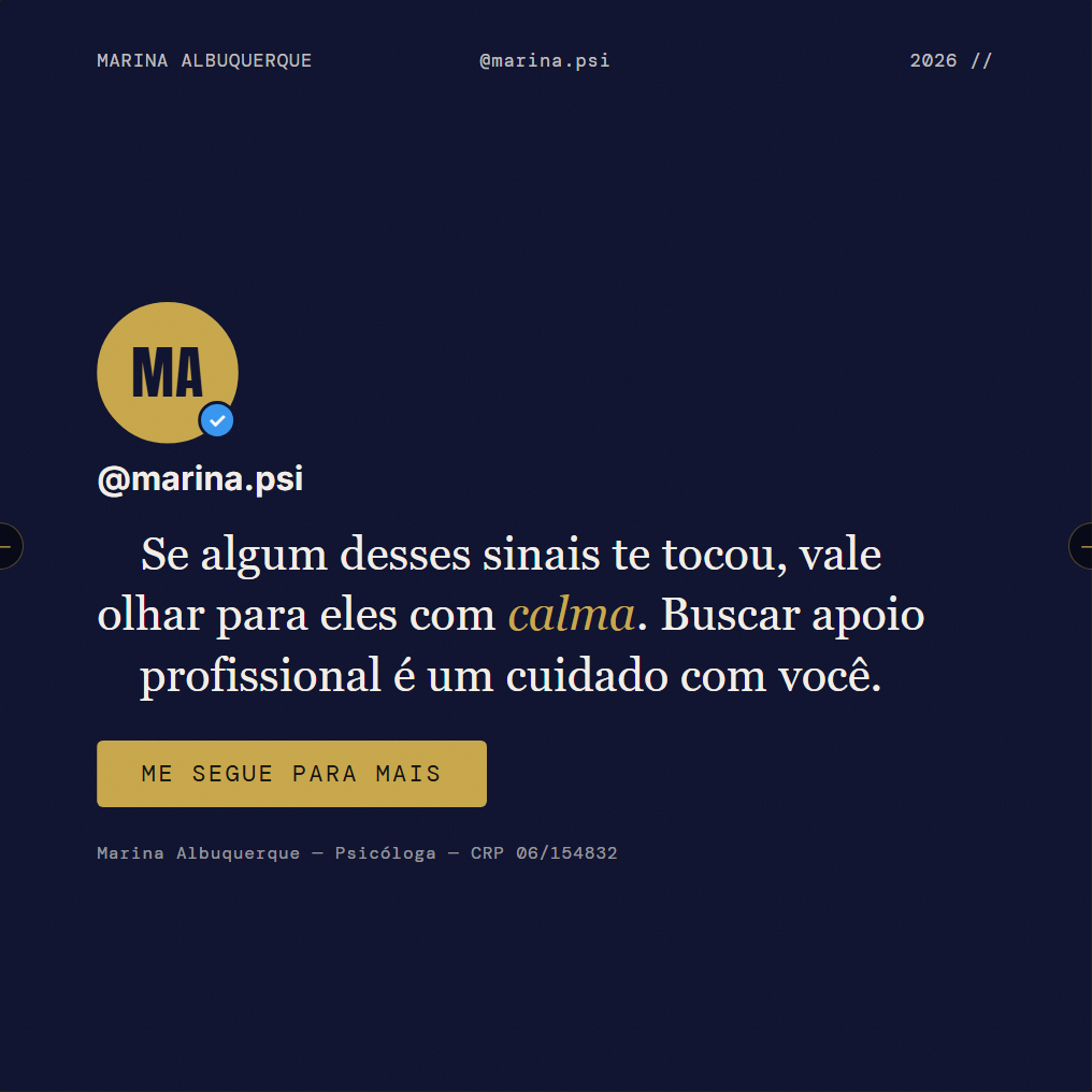Slide 10 de 10, Minimal: fechamento com selo de perfil grande, @ do terapeuta e a linha do CFP.